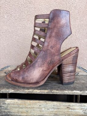 Bed Stu Occam Caged Distressed Leather Peep Toe Boot/Sandal